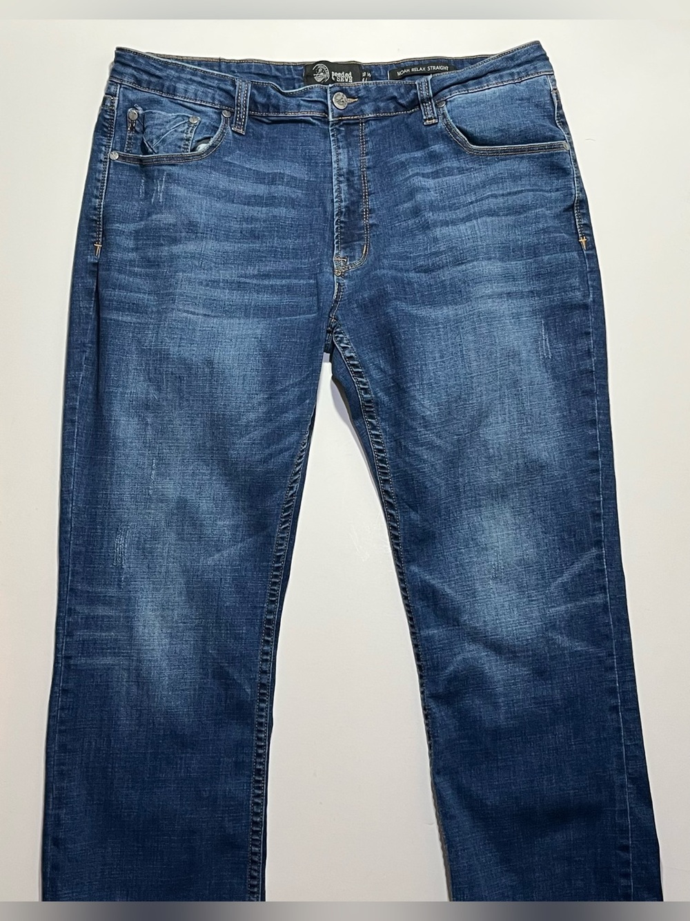 Seeded & Sewn Noah Relax Straight Stretch Blue Jeans, Size 38x34